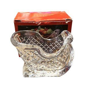 Centurion Crystal Santa Sleigh Christmas Clear Glass Candy Dish Bowl Vintage